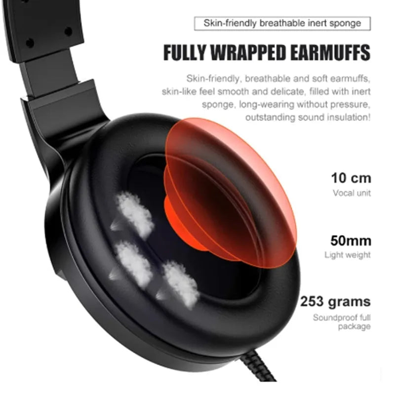Black wired gaming headset with detachable microphone and in-line sound card control