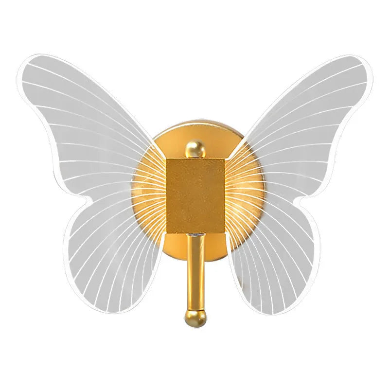Butterfly acrylic wall lamp with golden three-colour dimming warm decorative lighting fixture