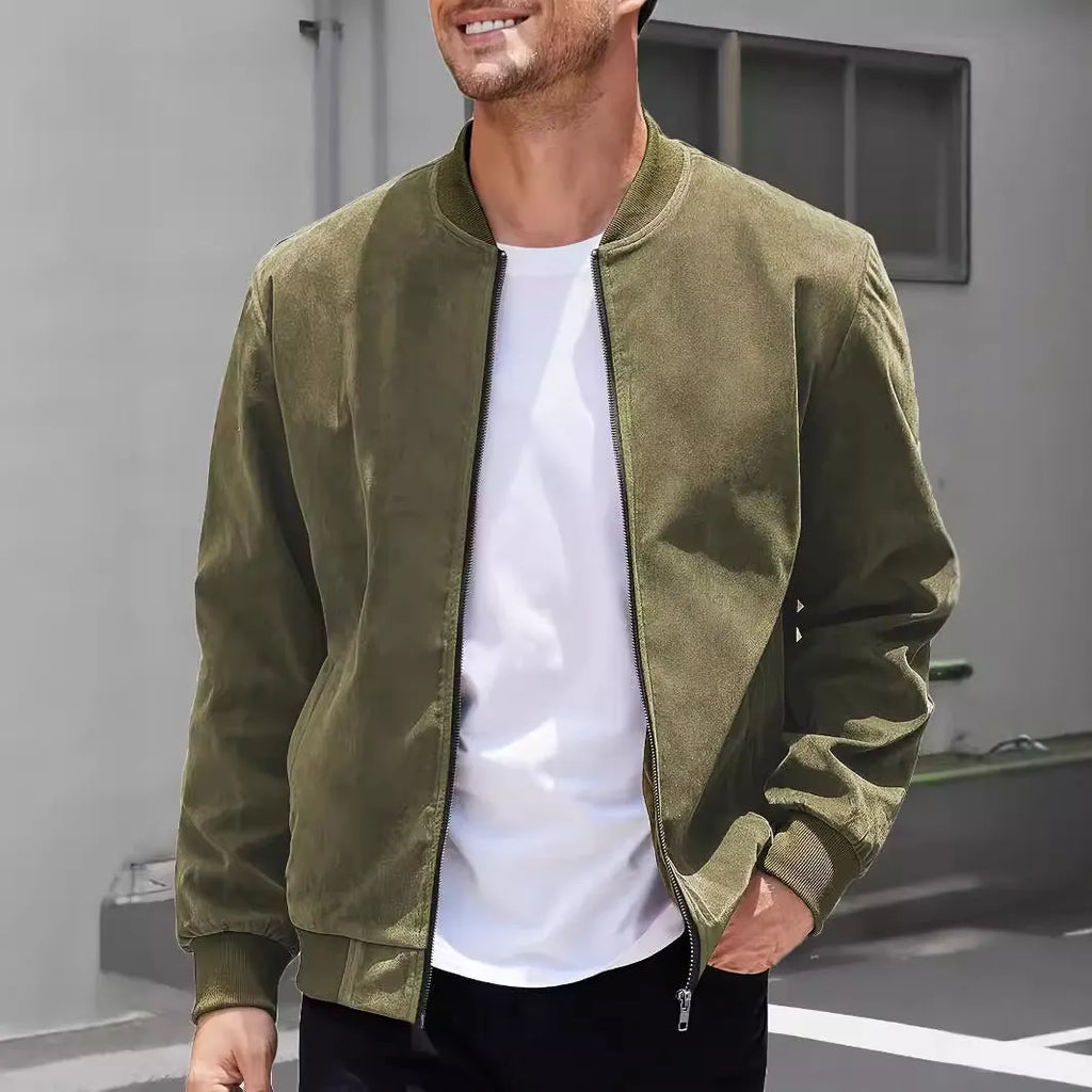 European and American leisure suede solid color coat, brown, polyester fibre, regular length