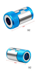 Light blue magnetic screwdriver bit with slotted head and magnetic ring design