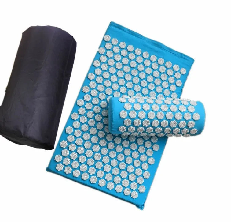 Lotus acupressure massage cushion and mat set in cotton with storage bag