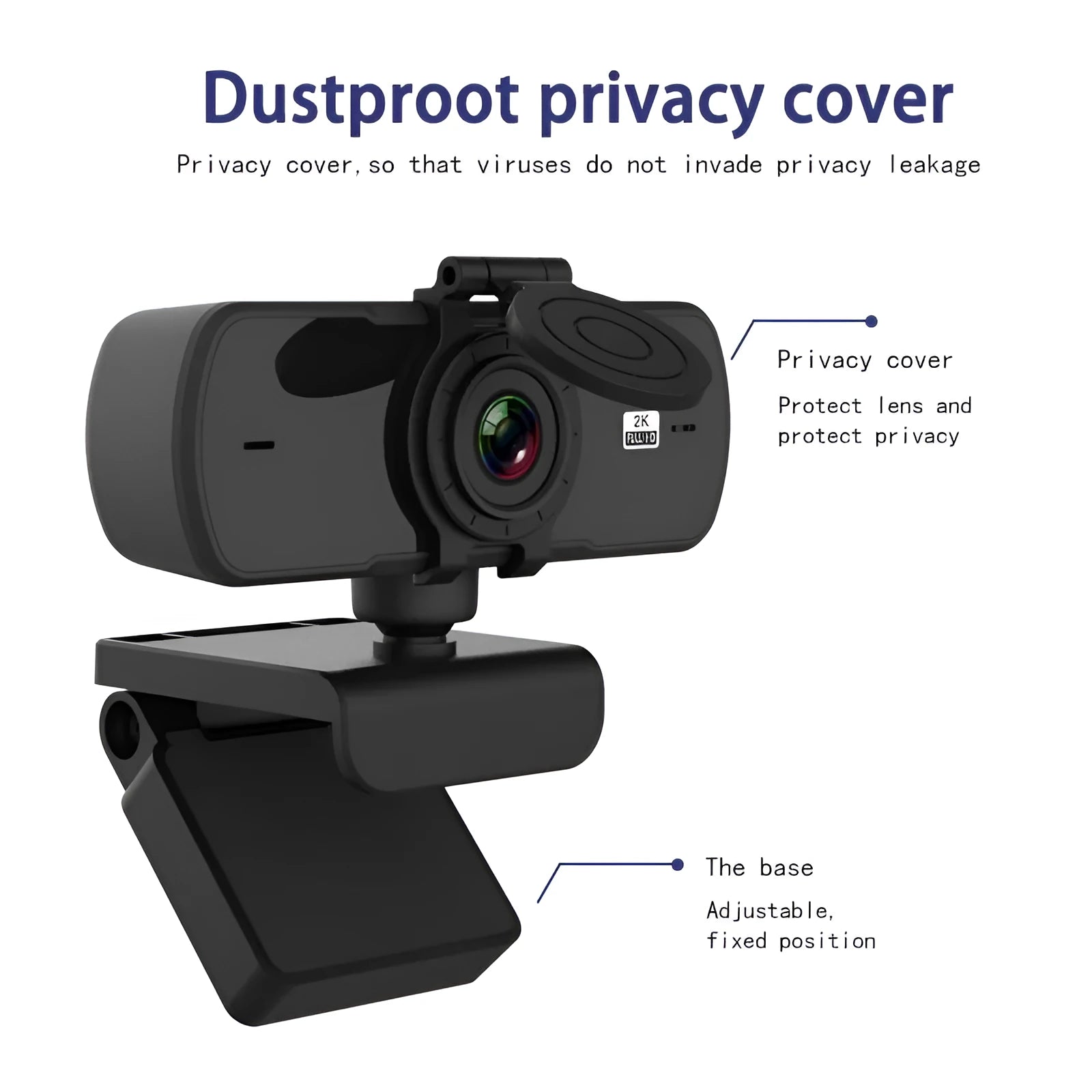 USB webcam with 4MP CMOS sensor, auto focus, built-in microphone, USB 2.0, black plastic, 90g