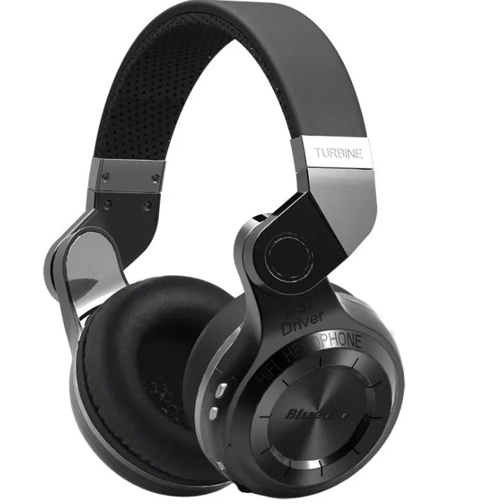 Blue String T2 black and white over-ear Bluetooth headphones with a folding metal headband.
