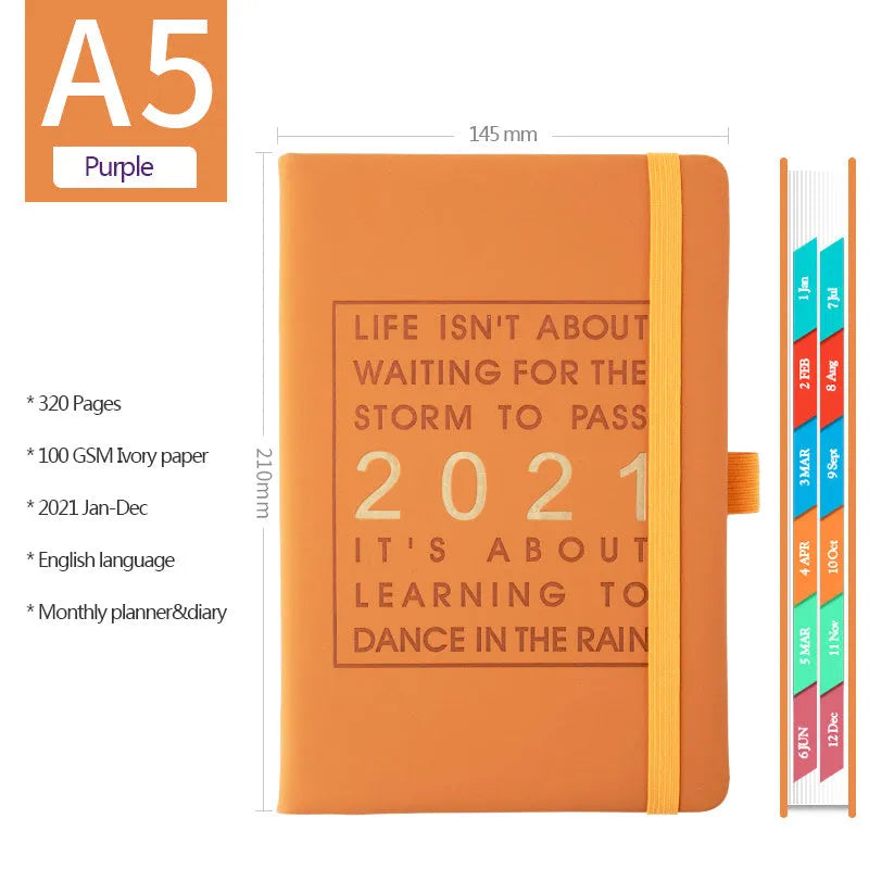 Daily plan self-discipline clocking table notebook with imitation leather cover in five colours