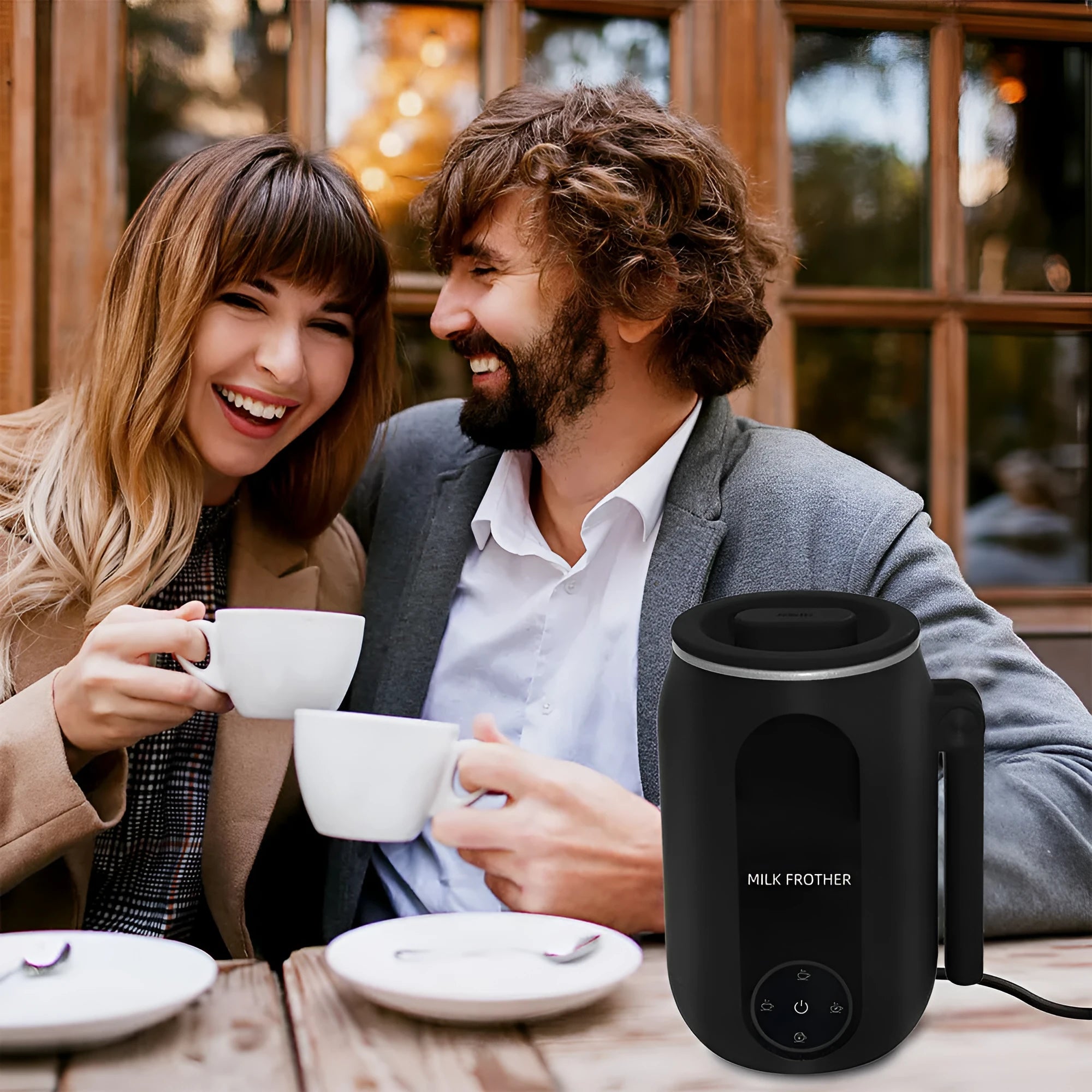 Automatic home milk frother in black with 450ml capacity and touch panel