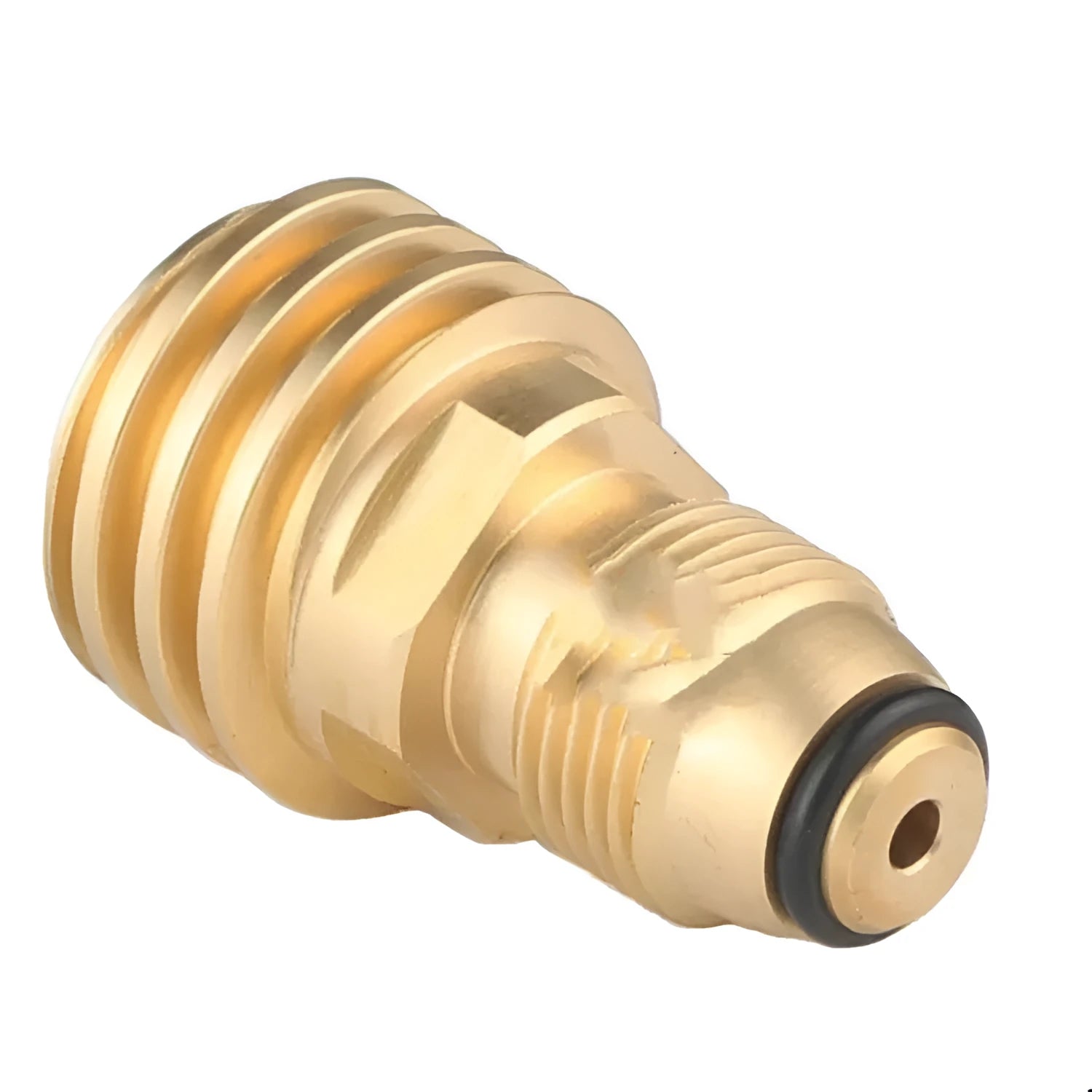 Gold-coloured brass gas brazier adapter with 7mm tapered external thread