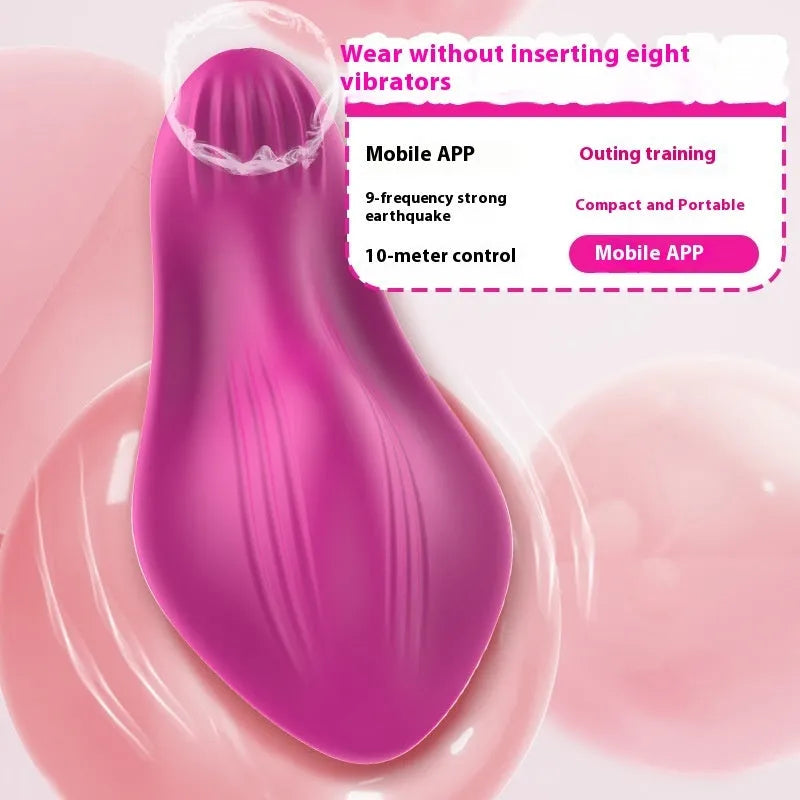 Rose red silicone wearable butterfly vibrator with remote smartphone app control.