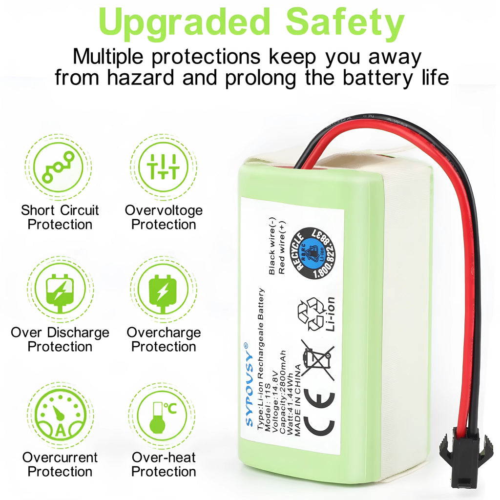 Lithium battery 2800mAh 14.8V replacement for Kovos 11S sweeper with rechargeable design and 3A charging