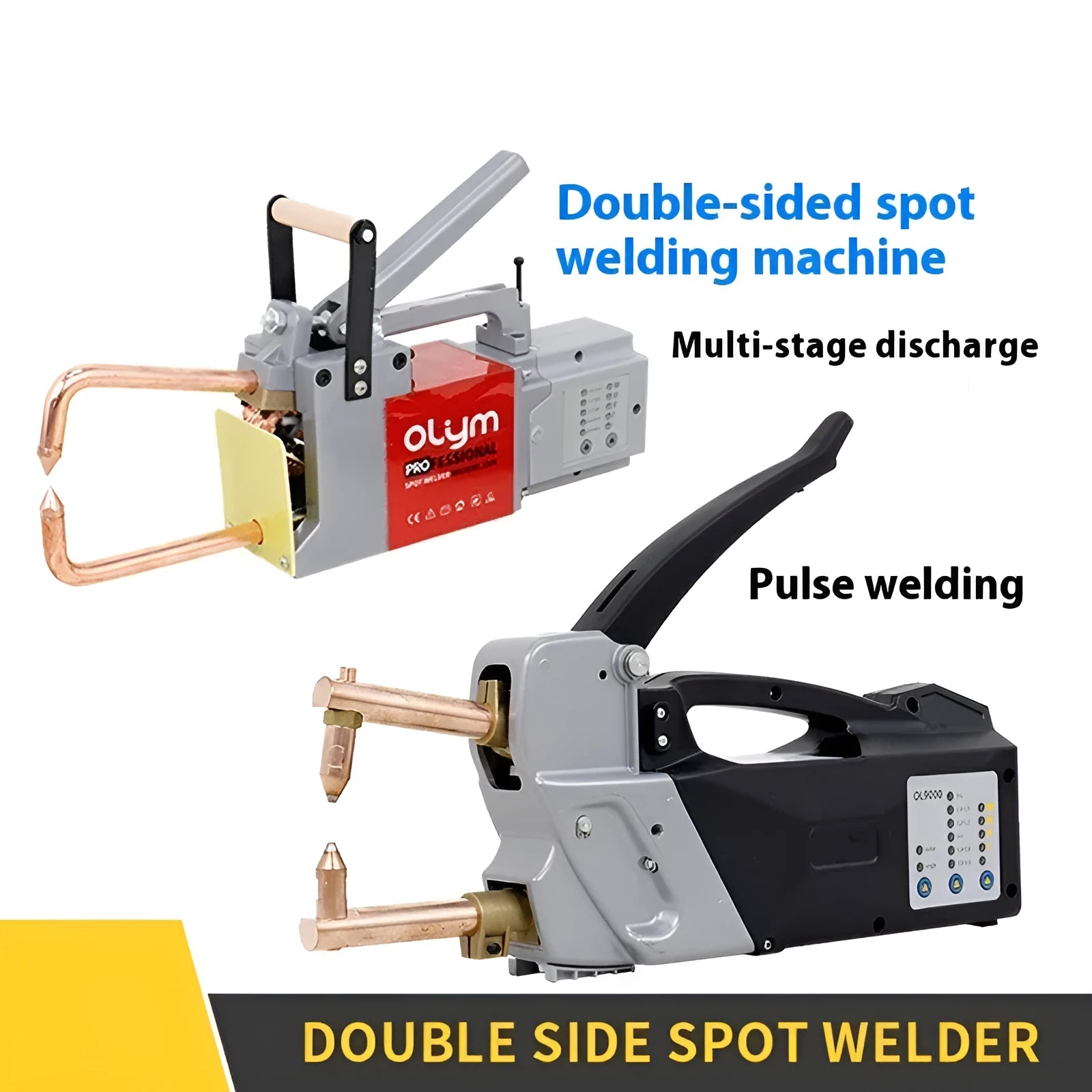 OL8000 manual double-sided spot welder butt welding machine with round and pointed welding heads.