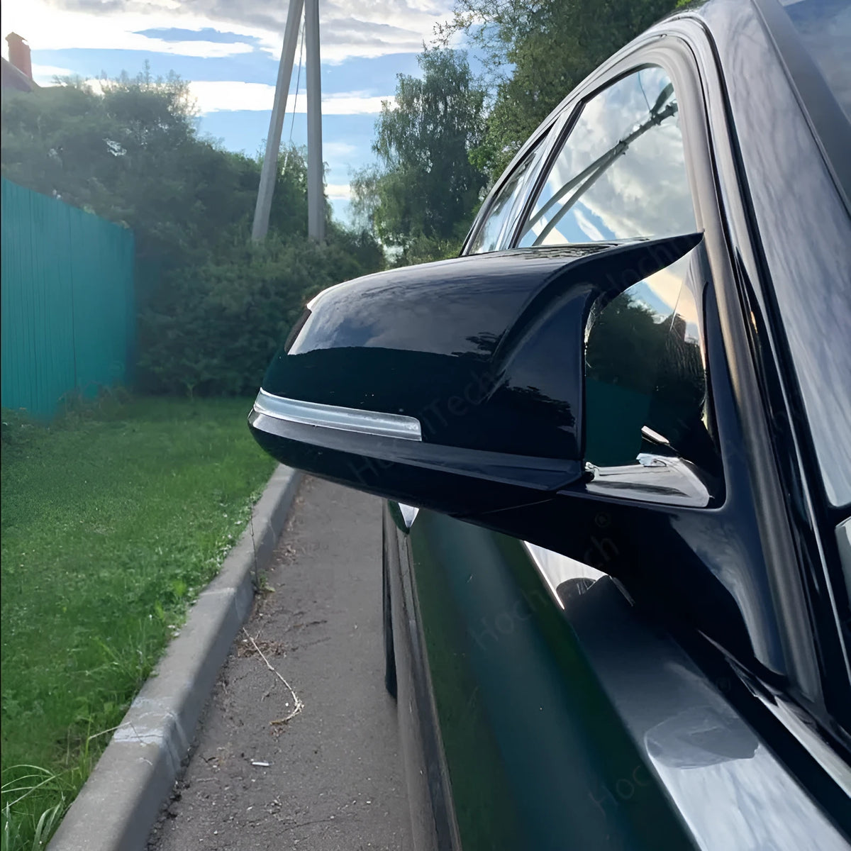 Bright black horn style rear-view mirror shell for BMW 1 2 3 4 Series, X1, M2, i3, plastic pair
