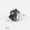 Small hard plastic pet helmet with elastic straps, shown on a chicken.