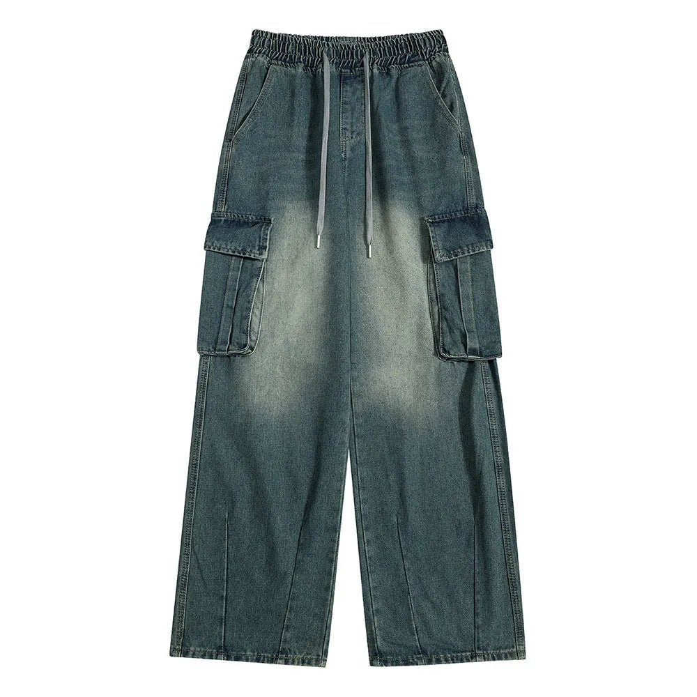 Men's cotton denim fashion work trousers in blue or gray, available in sizes M L XL
