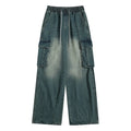 Men's cotton denim fashion work trousers in blue or gray, available in sizes M L XL