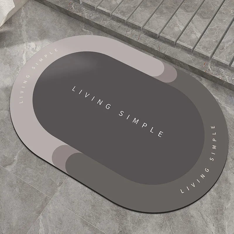 Oval and semicircle super absorbent floor mats in grey, blue, red, khaki colours with non-slip rubber backing