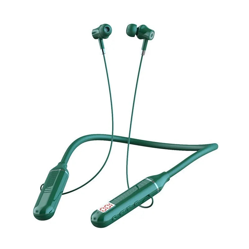 Wireless Bluetooth sports headphones with power display card in black, red, purple, or green colour options
