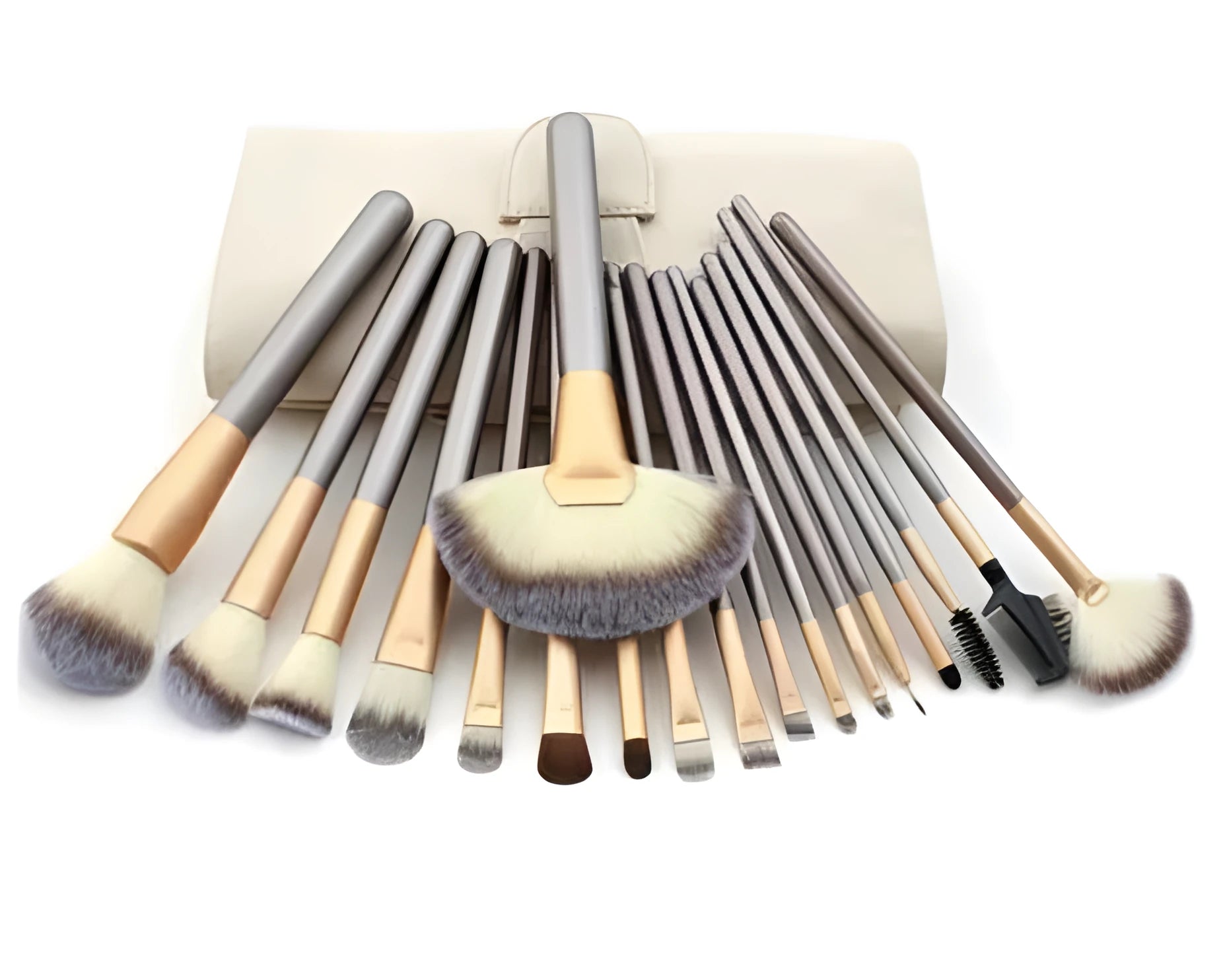 Persian makeup brush set with rice white bristles and champagne coloured handles