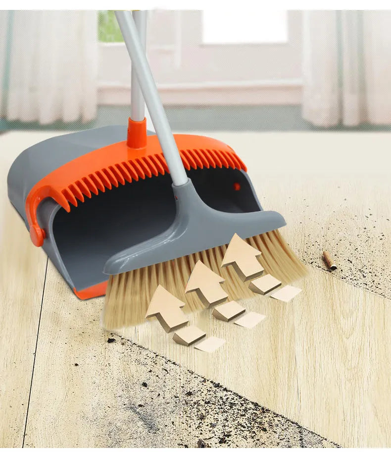 Foldable broom dustpan and bucket cleaning set in upgrade colour on floor