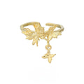Adjustable silver butterfly ring with electroplated finish in white gold or 18K gold colour option