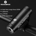 Bicycle Lamp Night Riding Bright Flashlight Rechargeable 400/800 Lumen Headlight 200M Range IPX6 Waterproof Black Aluminium Alloy 2000/4000mAh Battery Road Mountain Bike Light 98x32mm 122g ROCKBROS R1-400 R1-800 Headlight Mode High Low Flash