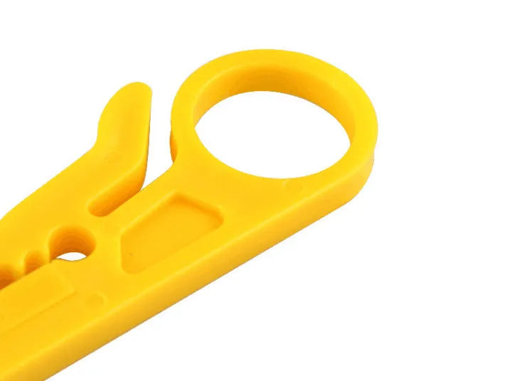 Yellow mini handheld wire stripper tool for 0.6mm network and telephone cables.