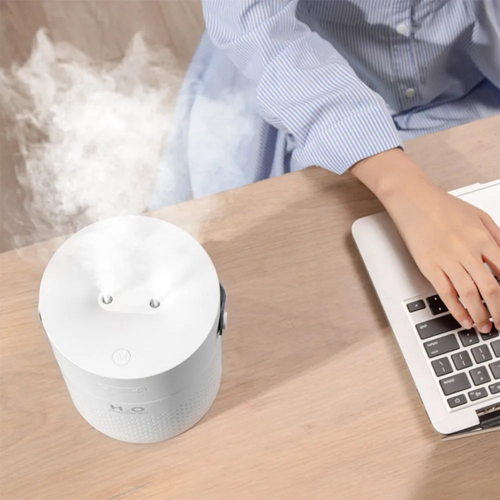 USB rechargeable portable bedroom humidifier with LED lighting in green, grey, pink or white colours