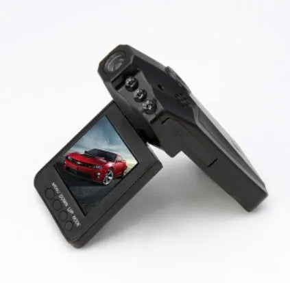 H198 black car DVR dash camera with 2.4-inch screen for HD and night vision recording.