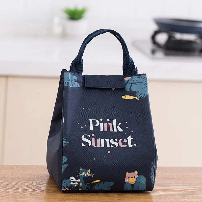 Insulated lunch box set with carrying bag in Oxford cloth, designed for office workers