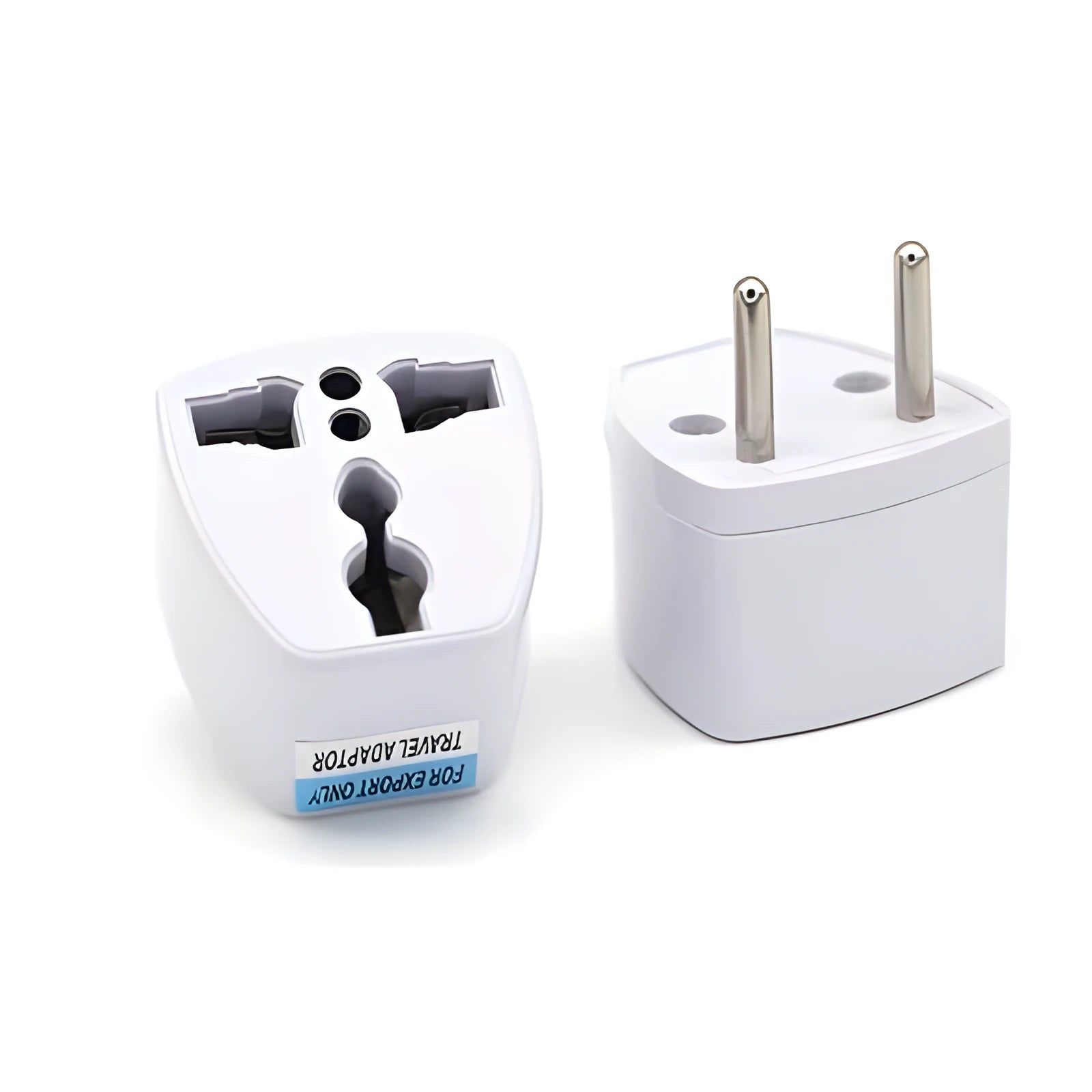 Multi country conversion plug in white with AU EU German UK and US style options on a neutral background