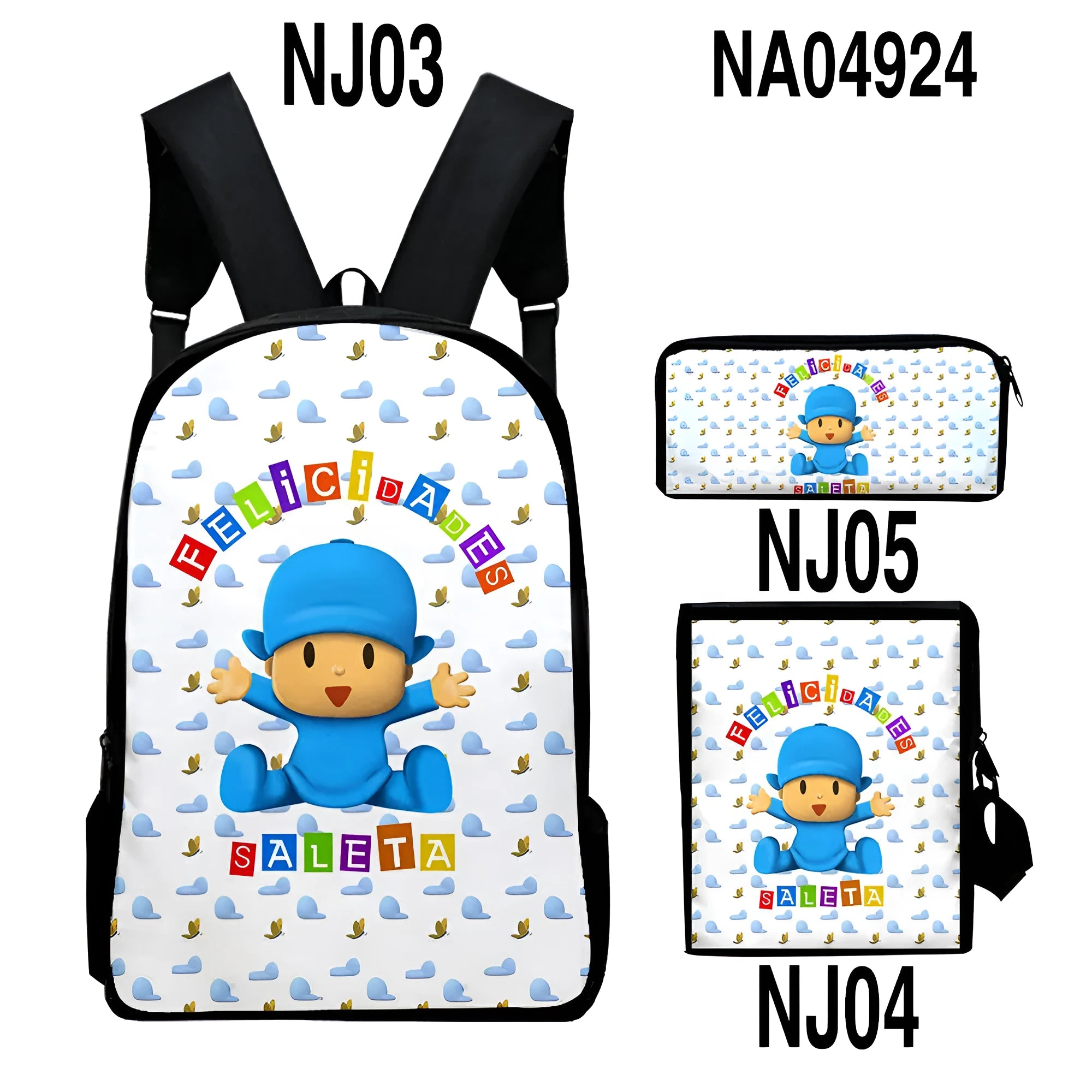 Digital colour printing Oxford cloth backpack set with square vertical section and printed character pattern