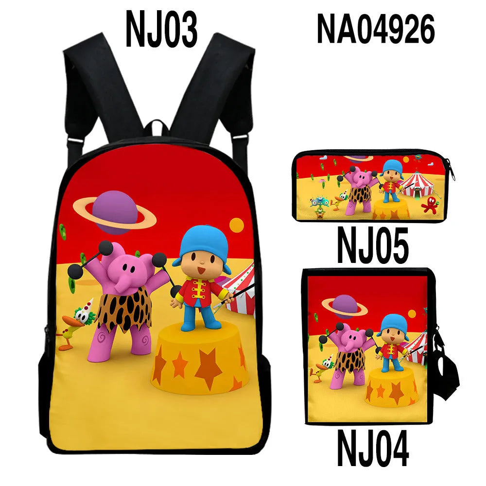 Digital colour printing Oxford cloth backpack set with square vertical section and printed character pattern