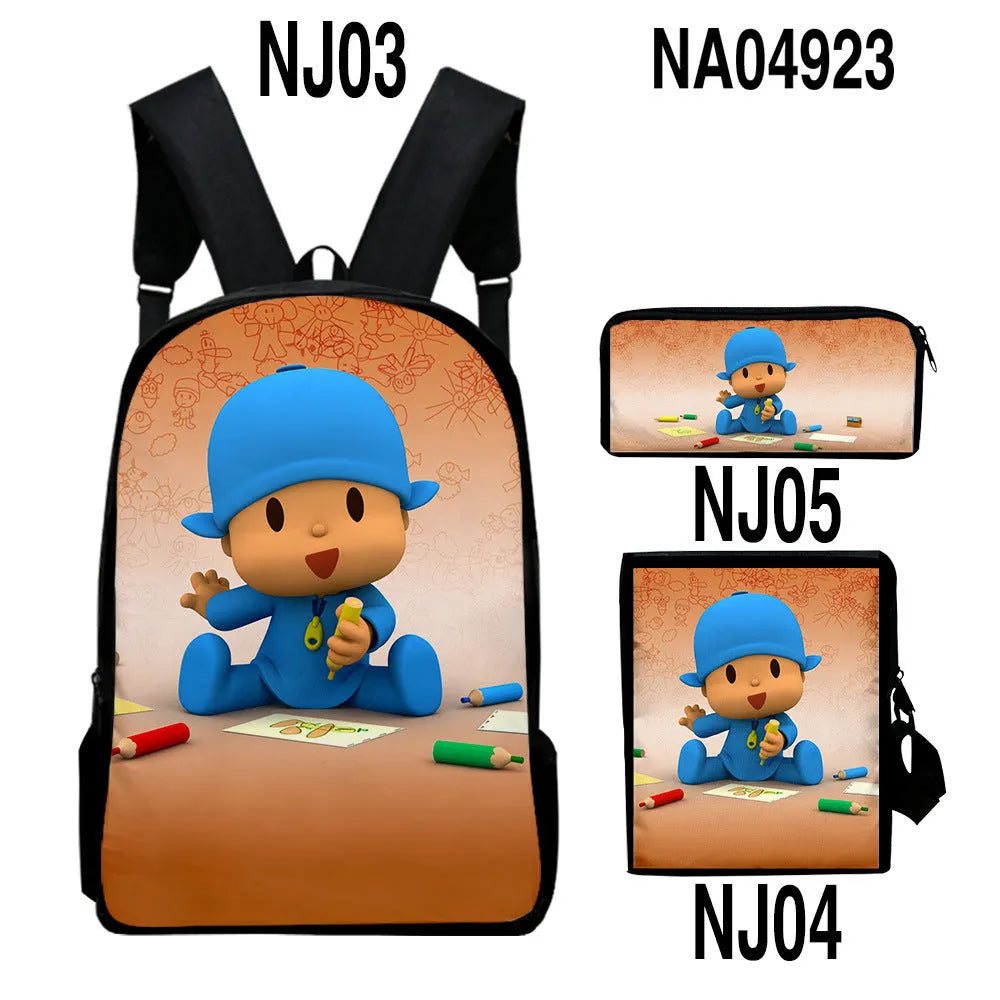 Digital colour printing Oxford cloth backpack set with square vertical section and printed character pattern