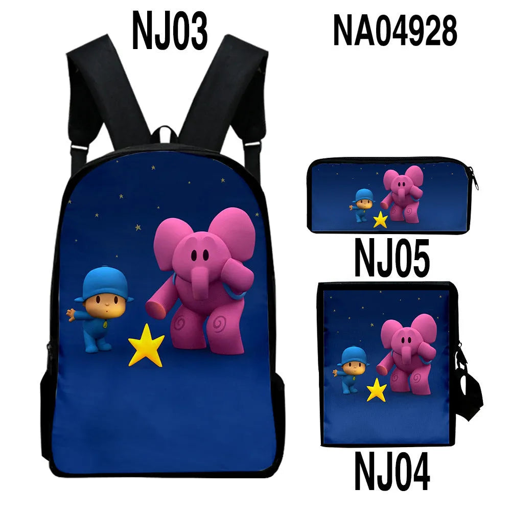 Digital colour printing Oxford cloth backpack set with square vertical section and printed character pattern