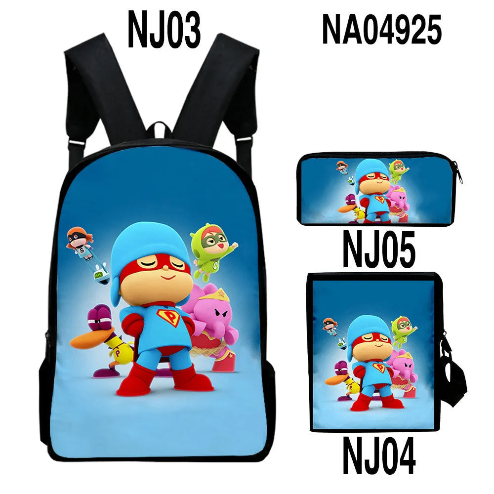 Digital colour printing Oxford cloth backpack set with square vertical section and printed character pattern