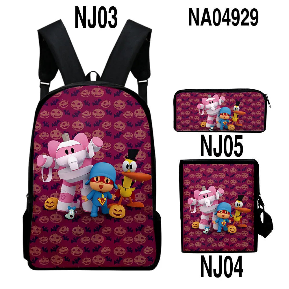 Digital colour printing Oxford cloth backpack set with square vertical section and printed character pattern