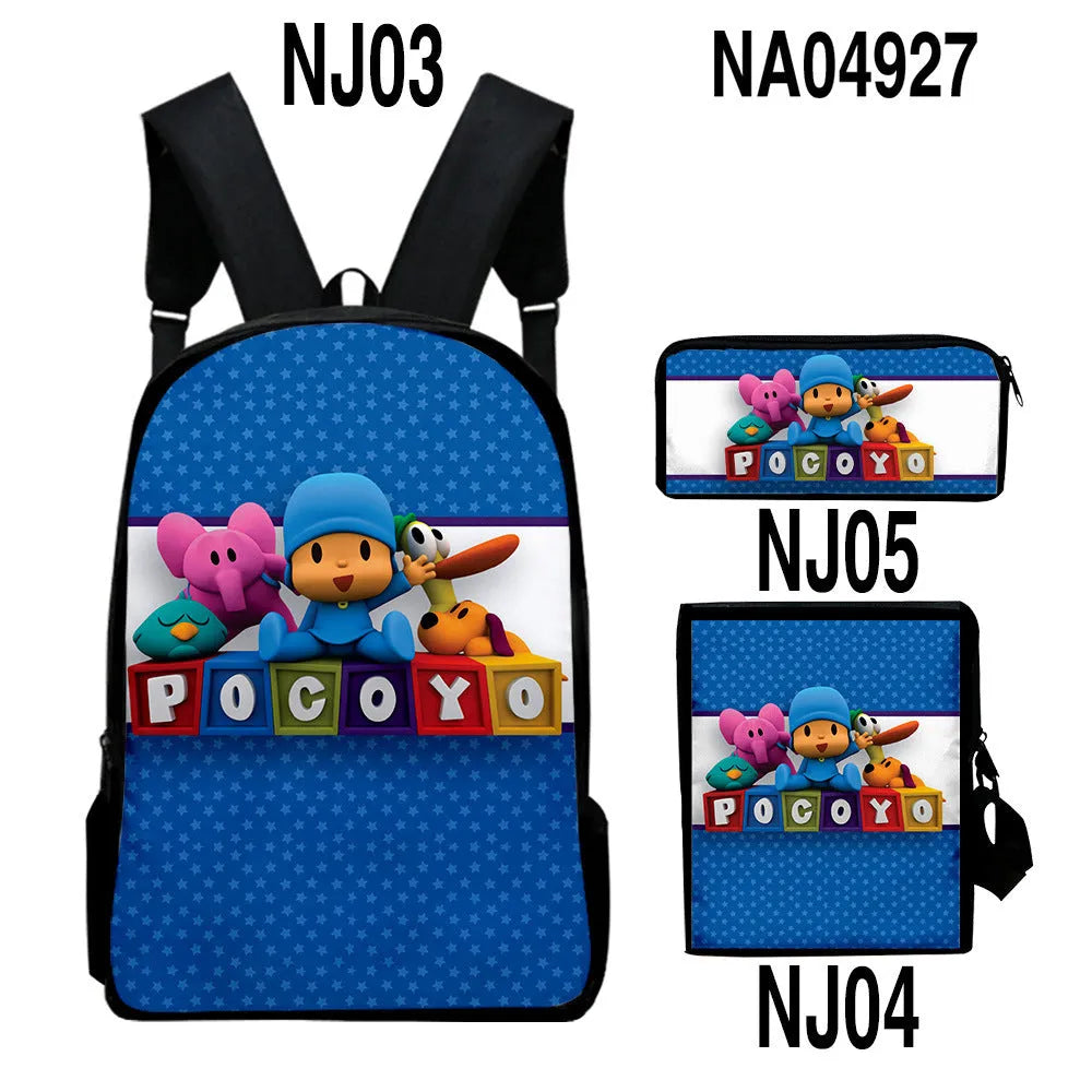 Digital colour printing Oxford cloth backpack set with square vertical section and printed character pattern
