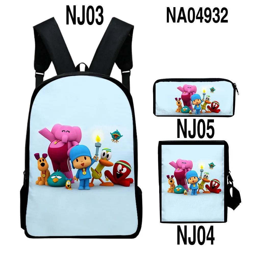 Digital colour printing Oxford cloth backpack set with square vertical section and printed character pattern