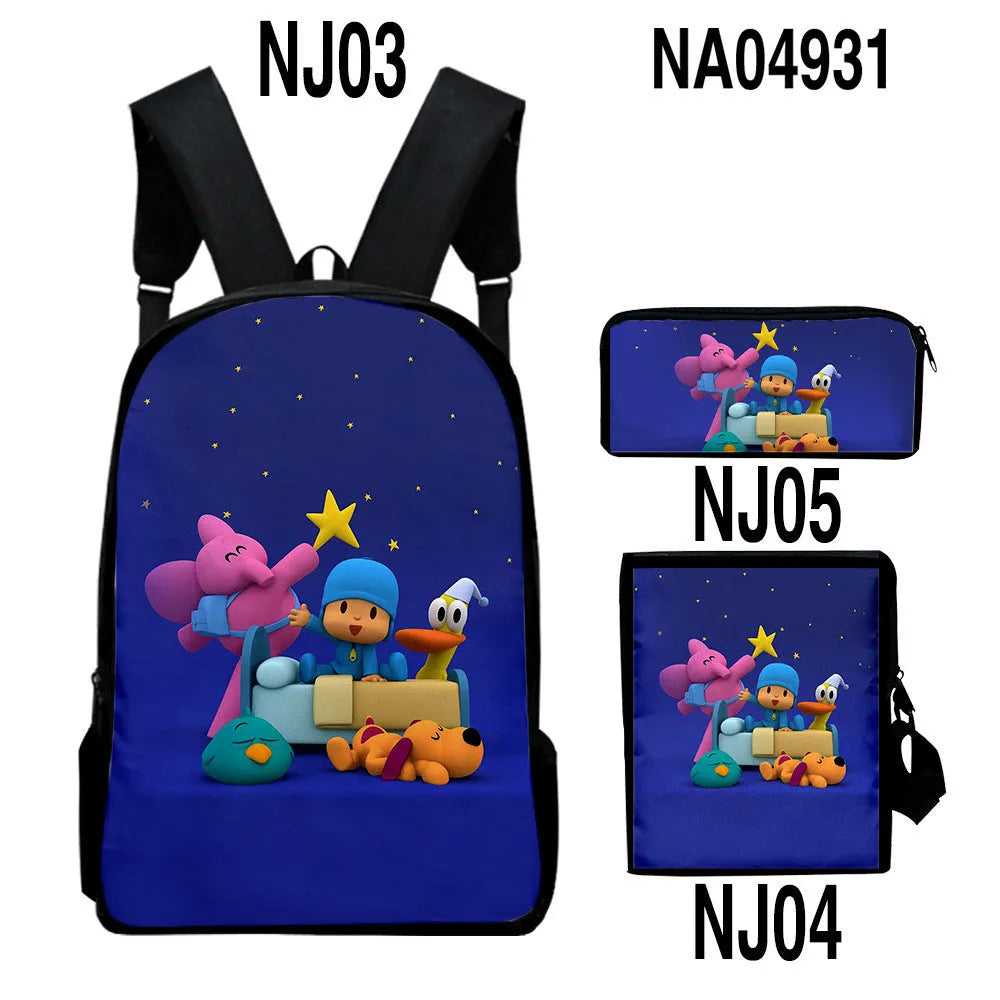 Digital colour printing Oxford cloth backpack set with square vertical section and printed character pattern