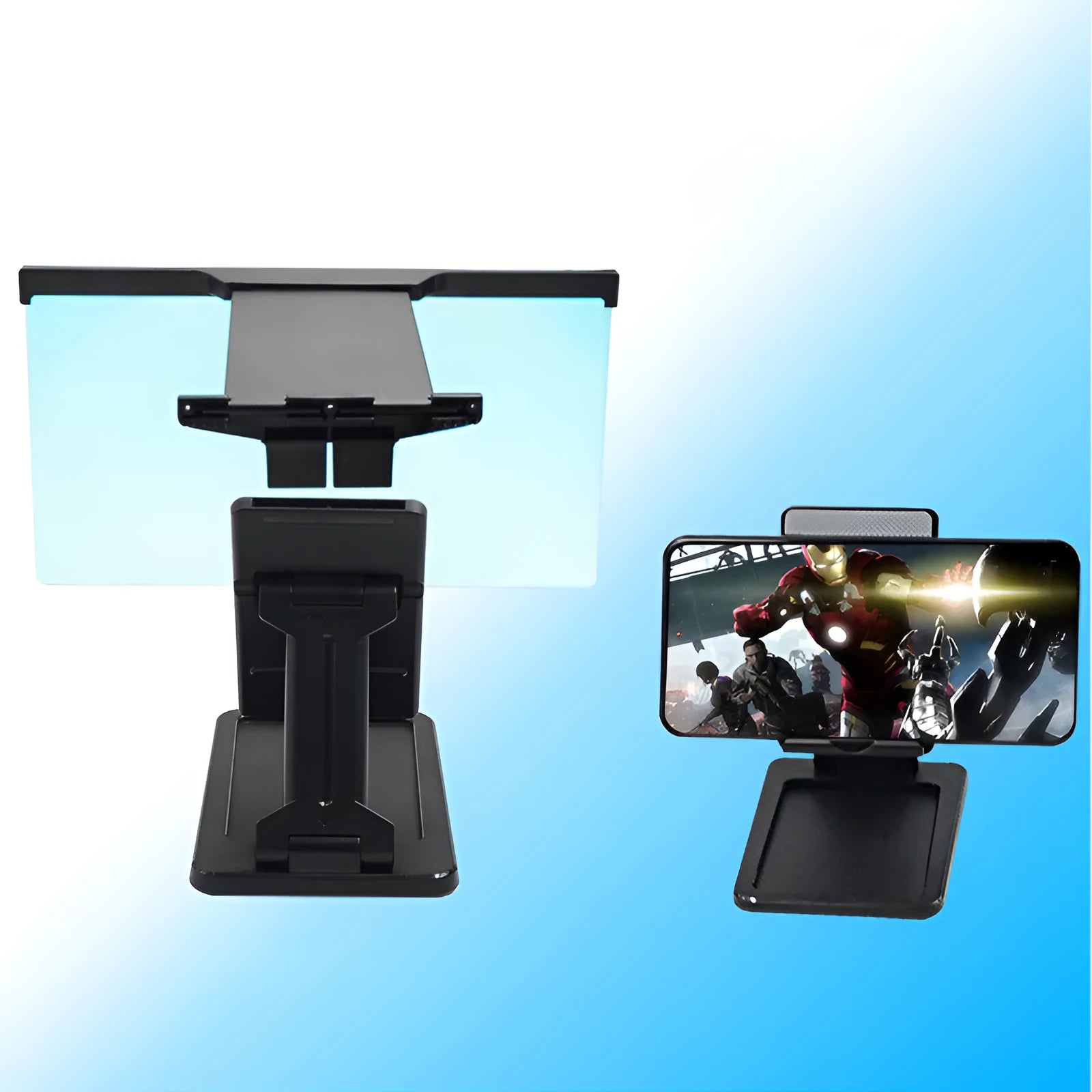 L20 black mobile phone screen magnifier showing 12-inch acrylic lens and separate ABS plastic phone bracket.