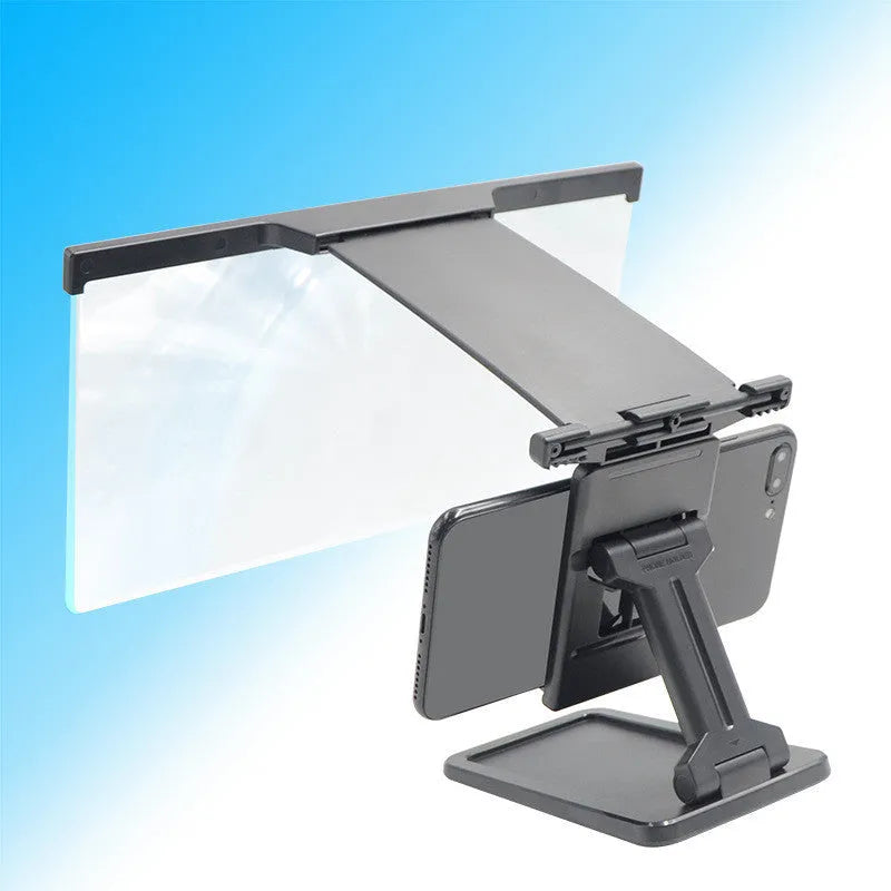 L20 black mobile phone screen magnifier showing 12-inch acrylic lens and separate ABS plastic phone bracket.