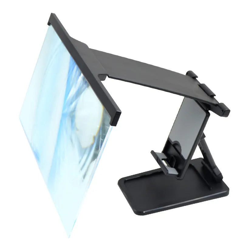 L20 black mobile phone screen magnifier showing 12-inch acrylic lens and separate ABS plastic phone bracket.