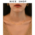 Peri'sBox gold titanium steel dainty necklace with small round waterdrop and rectangle charms on cross chain