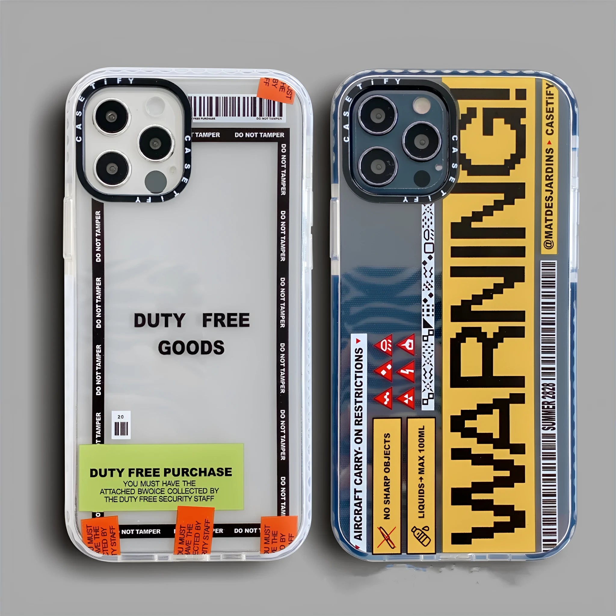 Transparent iPhone case with orange sticker decoration on clear plastic back