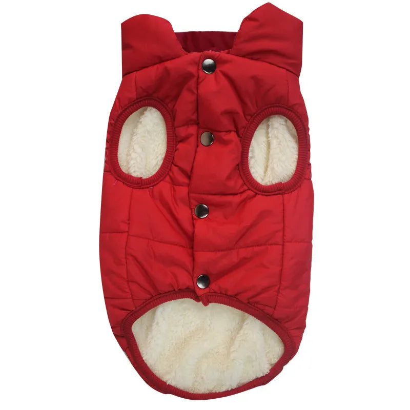 Padded polyester dog coat for large dogs, available in Khaki, Navy Blue or Red, sizes XS to 3XL