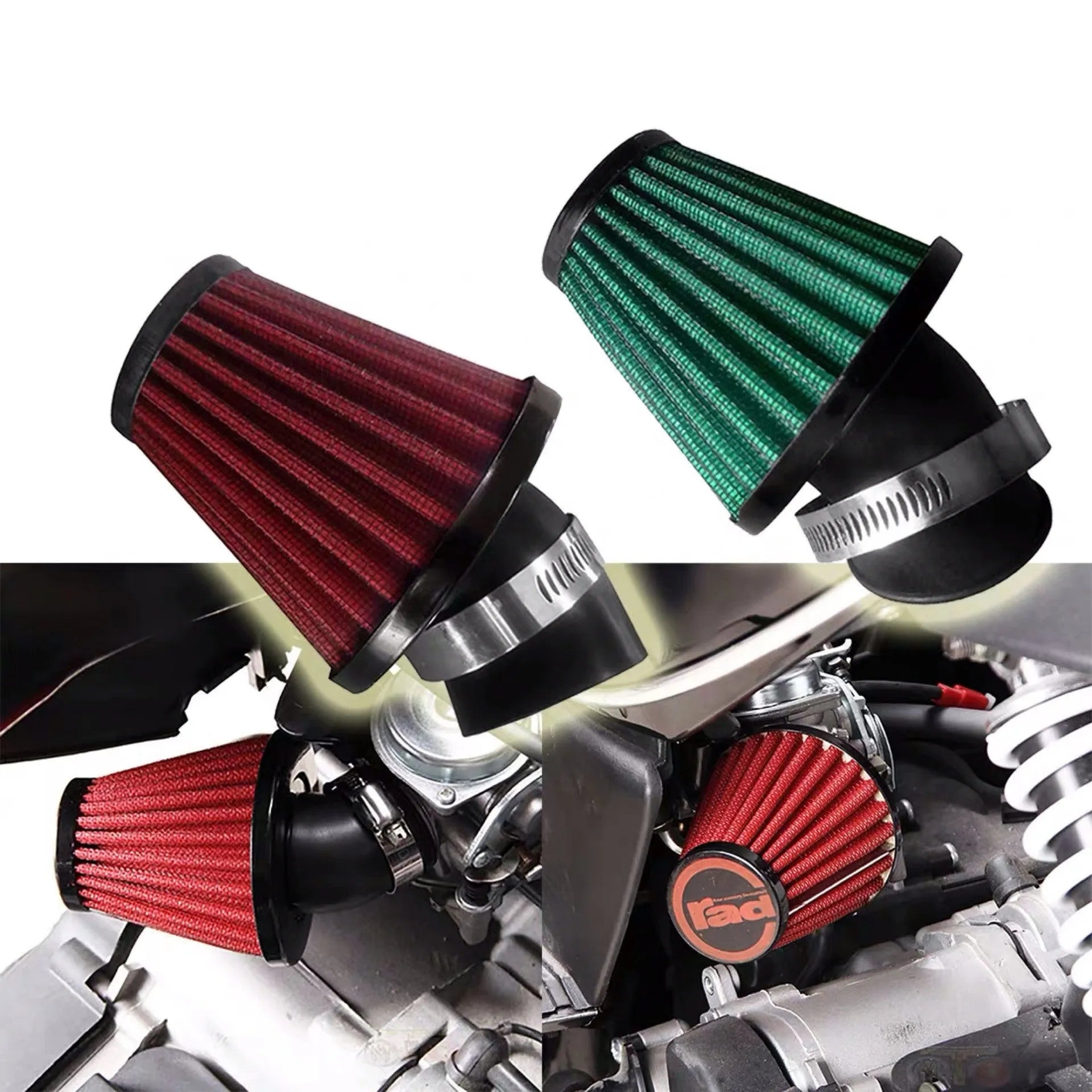 Red motorcycle mushroom air filter for Yamaha models, approximately 13 cm high with 42mm diameter intake