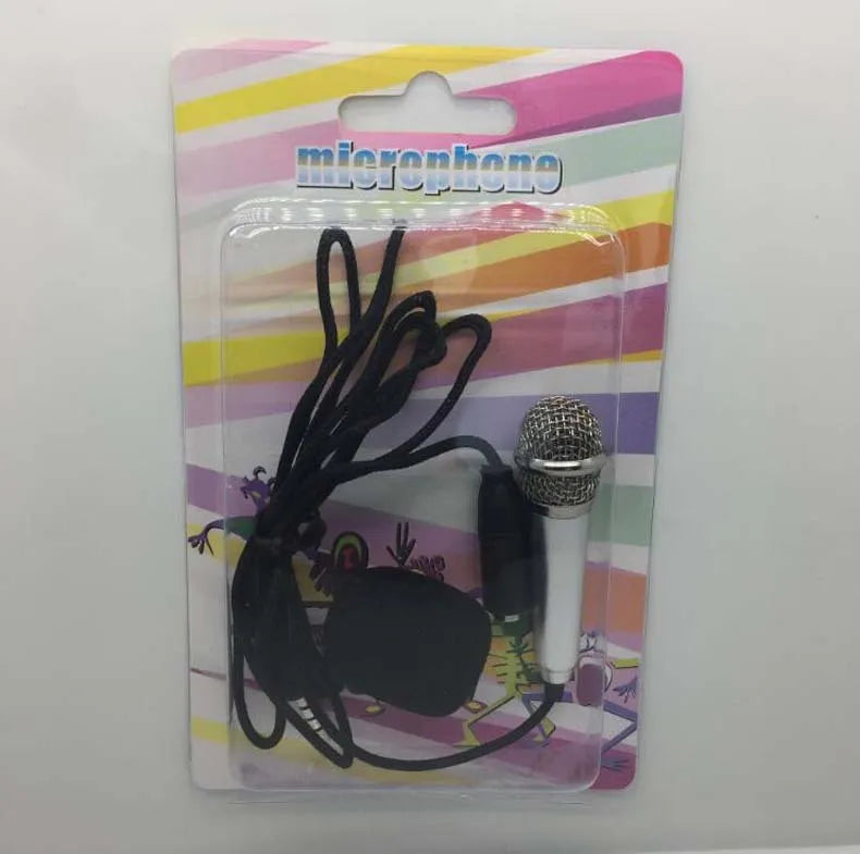 T3 mini condenser karaoke microphone for Android phones in blue, gold, red, and silver colours with a 3.5mm cable.