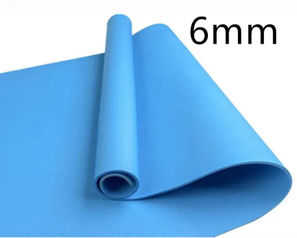 Red EVA fitness yoga mat with rolled black mat beside it, showing thickness options of 4mm and 6mm.