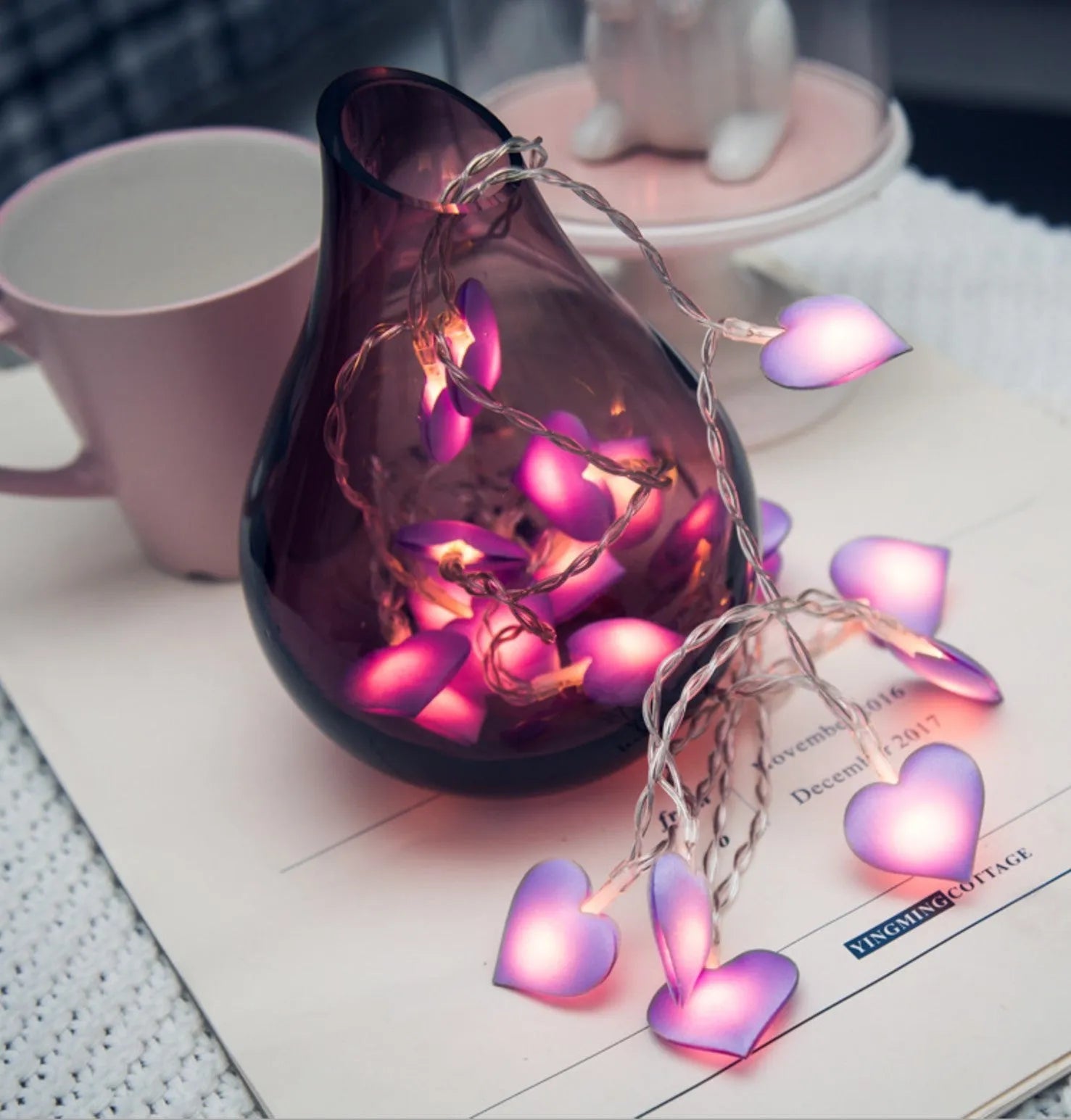Pink and purple LED fairy string lights for bedroom decoration with battery operation