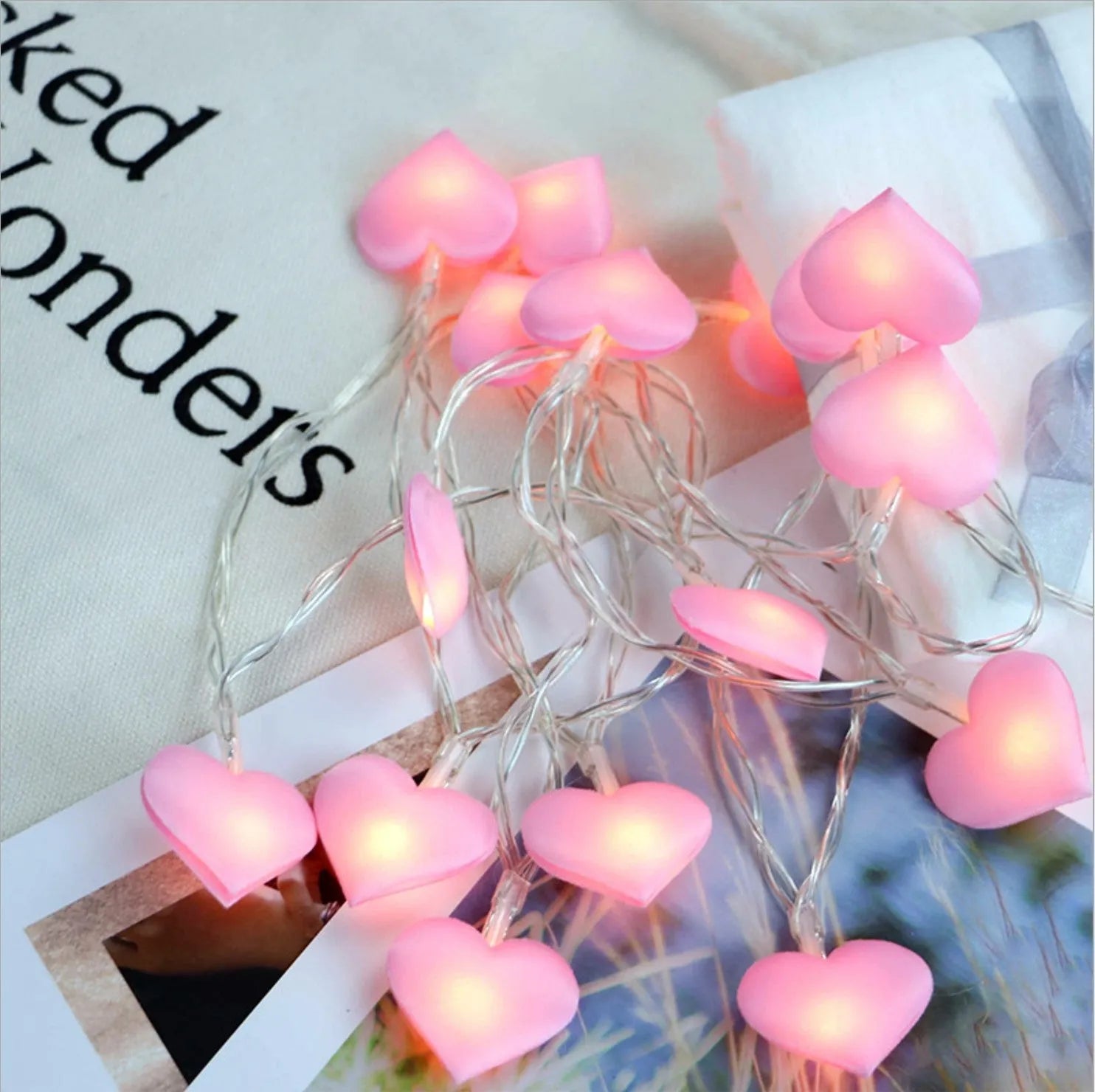 Pink and purple LED fairy string lights for bedroom decoration with battery operation