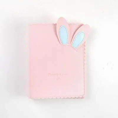 3-inch rabbit mini photo album with PU cover showing pink, blue and white colour options