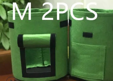Non-woven breathable potato plant growth bag with side window and double handles in black colour
